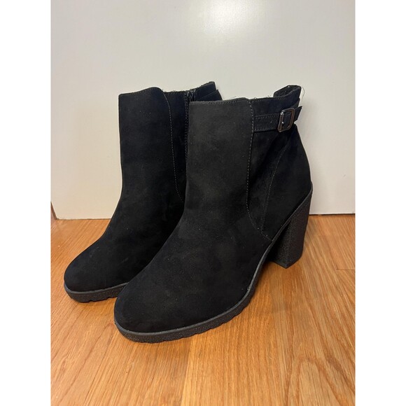 Lane Bryant Boots Womens Size 11W Black Ankle Booties Block Heel Side Zip Buckle - Picture 1 of 14
